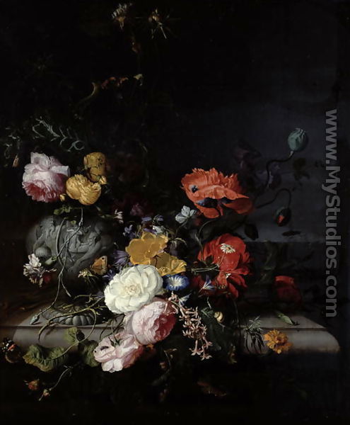 Still Life with Flowers and Insects - Jacob van Walscapelle