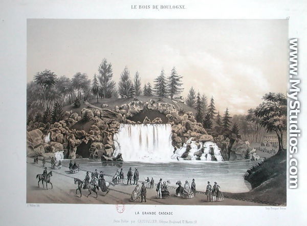 The Big Cascade in the Bois de Boulogne in Paris, published by Caudrilier, 1860 - J. Walter