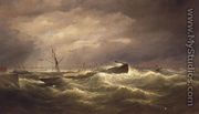 Liverpool from the North End Docks, a Sailing Vessel at Anchor in Distress on the Mersey - Samuel Walters