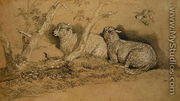 Sheep Resting in a Wooded Copse and a Study of the Head of a Sheep - James Ward