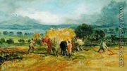 A Harvest Scene with Workers loading Hay on to a Farm Wagon - James Ward