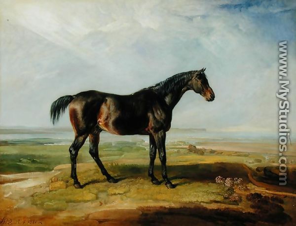 Dr. Syntax, a bay racehorse, standing in a coastal landscape, an estuary beyond - James Ward