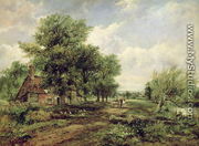 Wooded river landscape with a cottage and a horse drawn cart - Frederick Waters Watts