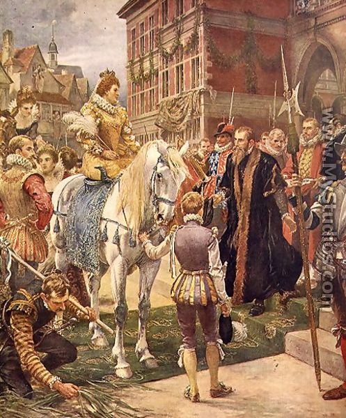 Queen Elizabeth I (1530-1603) opening the Royal Exchange in 1570, illustration from Hutchinsons, Story of the British Nation - Ernest Crofts