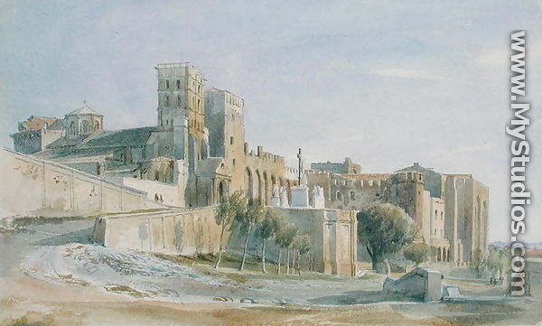 The Cathedral and Palace of the Popes, Avignon, 1836 - Thomas Hartley Cromek