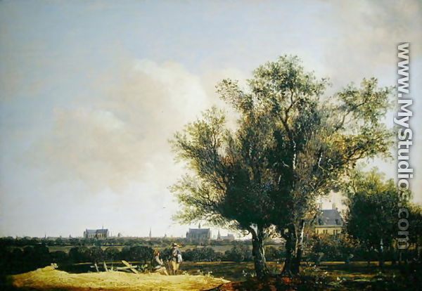 A View of Leiden with figures resting in the foreground - Anthony Jansz van der Croos