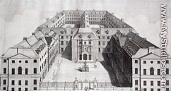 Birds-eye View of Guys Hospital, Southwark, with Figures in the Courtyard, engraved by William Henry Toms, c.1756 - Robert West