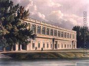 Exterior of Trinity Library from St. Johns Gardens, Cambridge, from The History of Cambridge, engraved by Joseph Constantine Stadler (fl.1780-1812), pub. by R. Ackermann, 1815 - William Westall