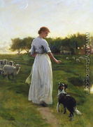 A Shepherdess with her Dog and Flock in a Moonlit Meadow - George Faulkner Wetherbee