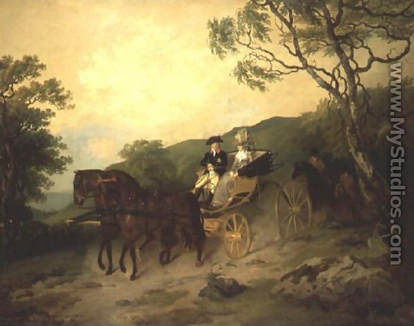 6th Earl and Marquis of Antrim with his wife Letitia driving a phaeton in Glenarm Castle park, Ballymena, Co. Antrim - Francis Wheatley