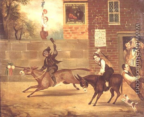 A Donkey Race outside the Cock and Bottle Inn - B. White