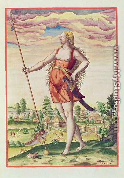 Young Woman from a Neighbouring Tribe to the Picts, from Admiranda Narratio.., engraved by Theodore de Bry (1528-98) 1585-88 - John White