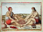 Indians eating a meal, page 77 from Admiranda Narratio..., engraved by Theodore de Bry (1528-98) 1585-88 - John White