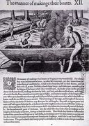 Indians Making Canoes, from Admiranda Narratio, engraved by Theodor de Bry (1528-1598) 1590 - John White