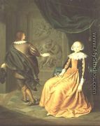 A Lady in an Orange Dress with Cavalier taking his Leave - Gerard Wigmana