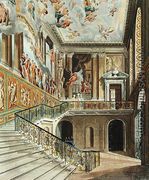 The Great Staircase at Hampton Court Palace from Pyne's 'Royal Residences' engraved by Richard Reeve (b.1780) published in 1819 - Charles Wild