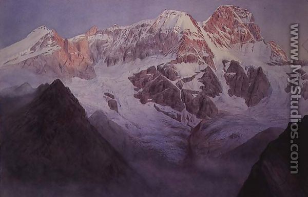 Monte Rosa at Sunrise from above Alagna - Alfred Gibson William