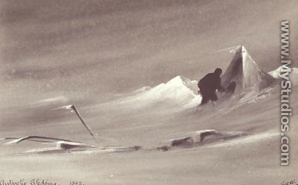 Antarctic Sledging, one of Scotts party prepares for a night away from base, 1903 - Edward Adrian Wilson