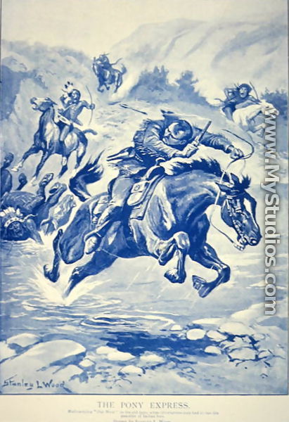 Pony Express pursued by Indians - Stanley L. Wood