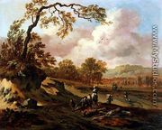 A Wooded River Landscape with Peasants on a Path - Jan Wynants