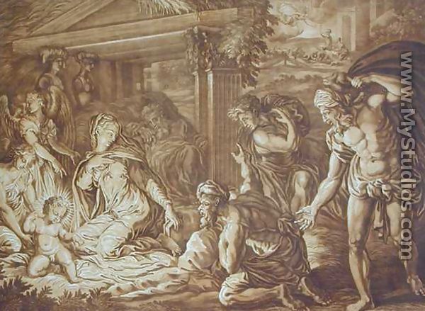 The Adoration of the Shepherds, engraved by Elishah Kirkhall (1682-1742) 1724 - Perino del Vaga (Pietro Bonaccors)
