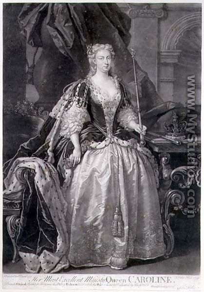Portrait of Queen Caroline, 1736, engraved by John Faber (1684-1656) 1739 - John Vanderbank