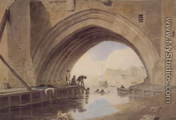 Children swimming under Ouse Bridge in York, 1805 - John Varley