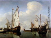 A Calm A Dutch States Yacht firing a salute - Willem van de, the Younger Velde