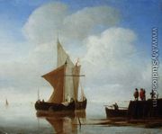 Two Smalschips off the end of a Pier - Willem van de, the Younger Velde