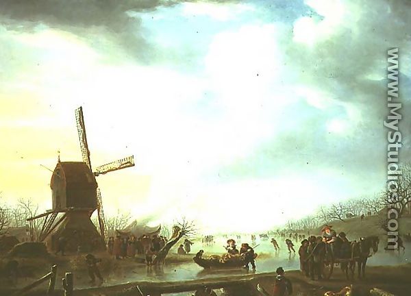 Winter scene with a windmill - Andries Vermeulen