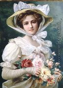 Elegant lady with a bouquet of roses - Emile Vernon