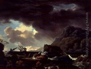 A Mediterranean coastal scene with ships foundering and castaways - Claude-joseph Vernet