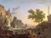 Fisherman in Landscape with cascade and bridge - Claude-joseph Vernet