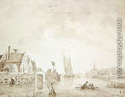 Shipping in an Estuary by a Village with a City in the Distance - Theodor (Dirk) Verrijk