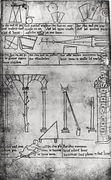 Geometrical figures for construction, arches and man measuring the height of a tower - Villard De Honnecourt