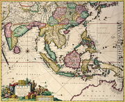 General map extending from India and Ceylon to northwestern Australia by way of southern Japan, the Philippines, the Malay Peninsula and the Indonesian archipelago - Nicolaes (Claes) Jansz Visscher