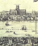 Panorama of London and the Thames, detail from part two showing St. Pauls Cathedral and the Globe Theatre, c.1600 - Nicolaes (Claes) Jansz Visscher
