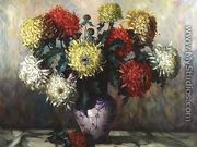 Chrysanthemums in a blue and white china vase - H.G. Vockwein