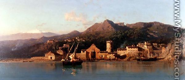 View of Taormina, Sicily, with Mount Etna in the background, 1868 - Alessandro la Volpe