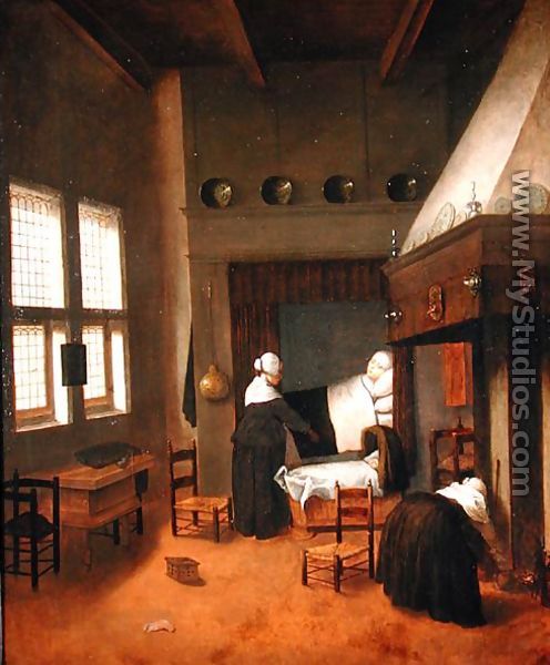 Bedroom Interior with Mother and New-Born Child - Jacobus Vrel