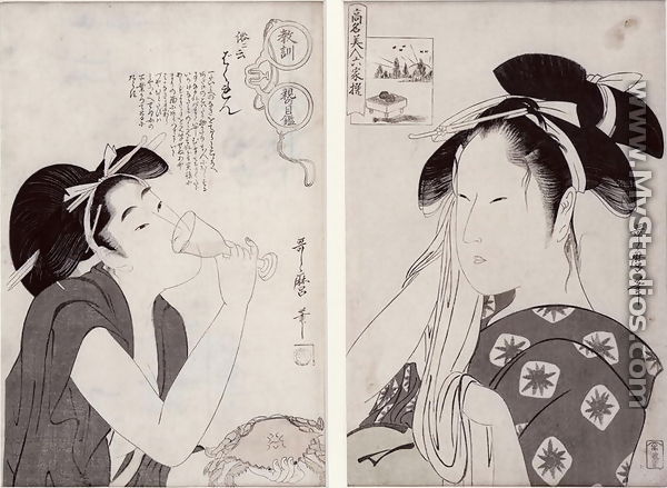 An impertinent woman, from the series Kyokun oya no megane Education Seen Through the Parents Eyes c.1803 and Asahiya Goke the widow, from the series Komei bijin rokkasen, c.1796 - Kitagawa Utamaro