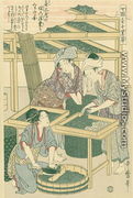 Feeding the silk worms, no.3 from Joshoku kaiko tewaza-gusa, c.1800 - Kitagawa Utamaro