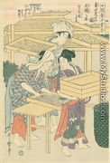 Stirring the silk worms, no.4 from Joshoku kaiko tewaza-gusa, c.1800 - Kitagawa Utamaro