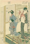 Watching moths, no.8 from Joshoku kaiko tewaza-gusa, c.1800 - Kitagawa Utamaro