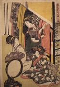 Three girls in a clothes shop - Kitagawa Utamaro