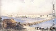 A hajóhíd a Lánchíd épülő pilléreivel, 1843 - Miklos Barabas