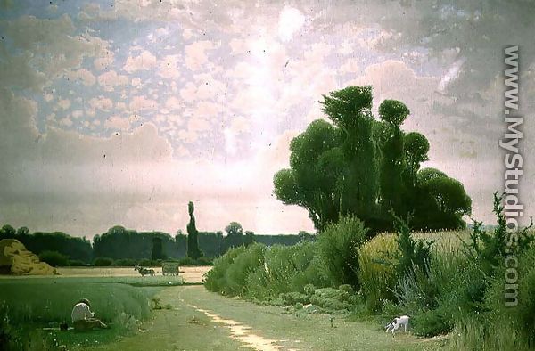 Landscape with a man resting by a path - Henri Tavel