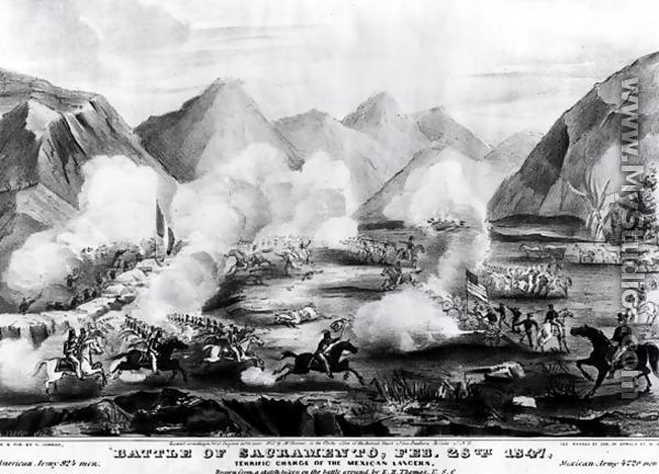 Battle of Sacramento- Terrific Charge of the Mexican Lancers, February 28th 1847, engraved and published by Nathanial Currier 1813-88 1847 - (after) Telfer, R.