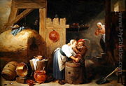 Interior scene with a young woman scrubbing pots while an old man makes advances, c.1644-45 - David The Younger Teniers