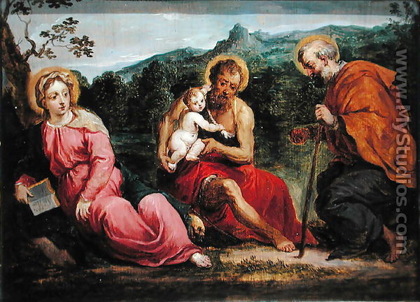 Holy Family and St.John the Baptist, after an original by Paris Bordone - David The Younger Teniers
